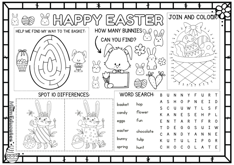 Fun Easter Activities Placemat For Kids - FREE - The Mum Educates