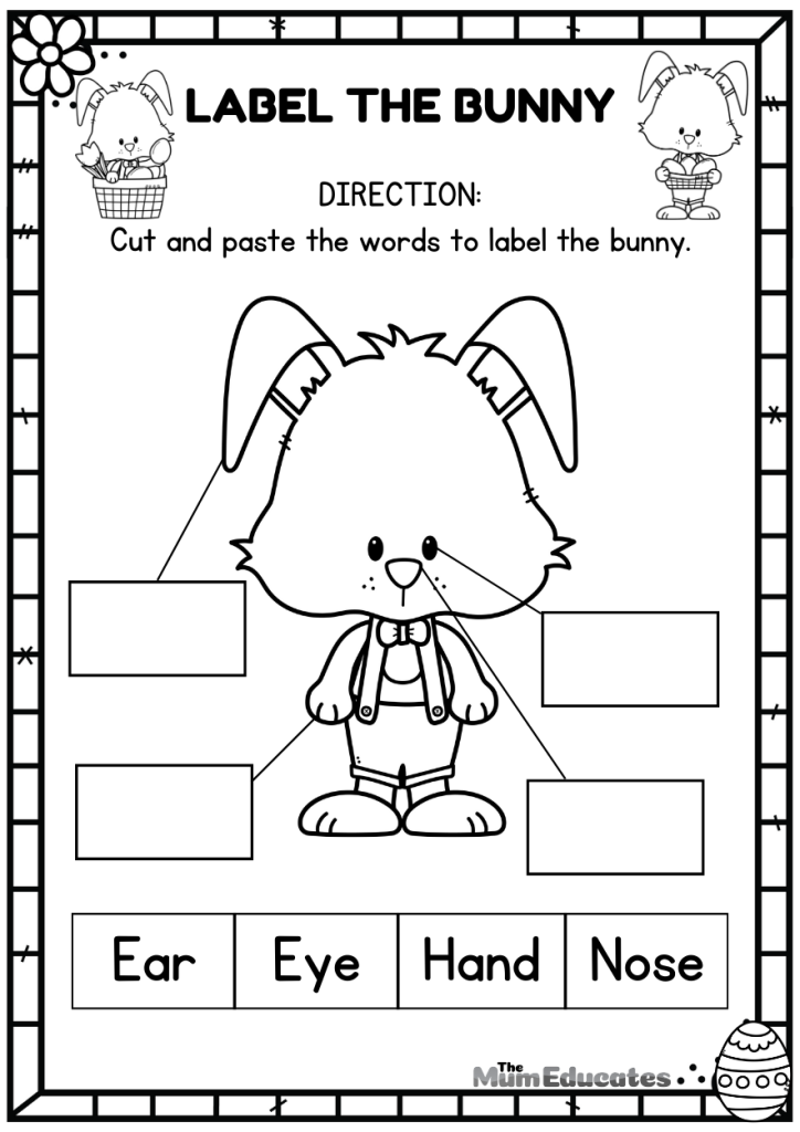 Label the bunny easter worksheets | Easter Printable