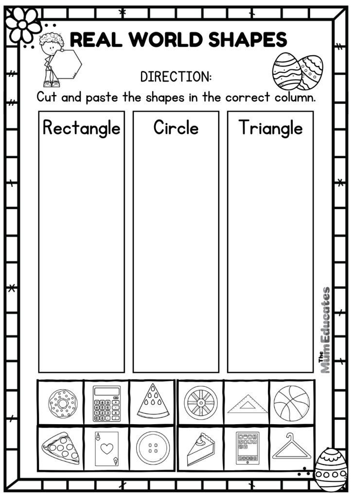 Shapes worksheet | Preschool Easter worksheets
