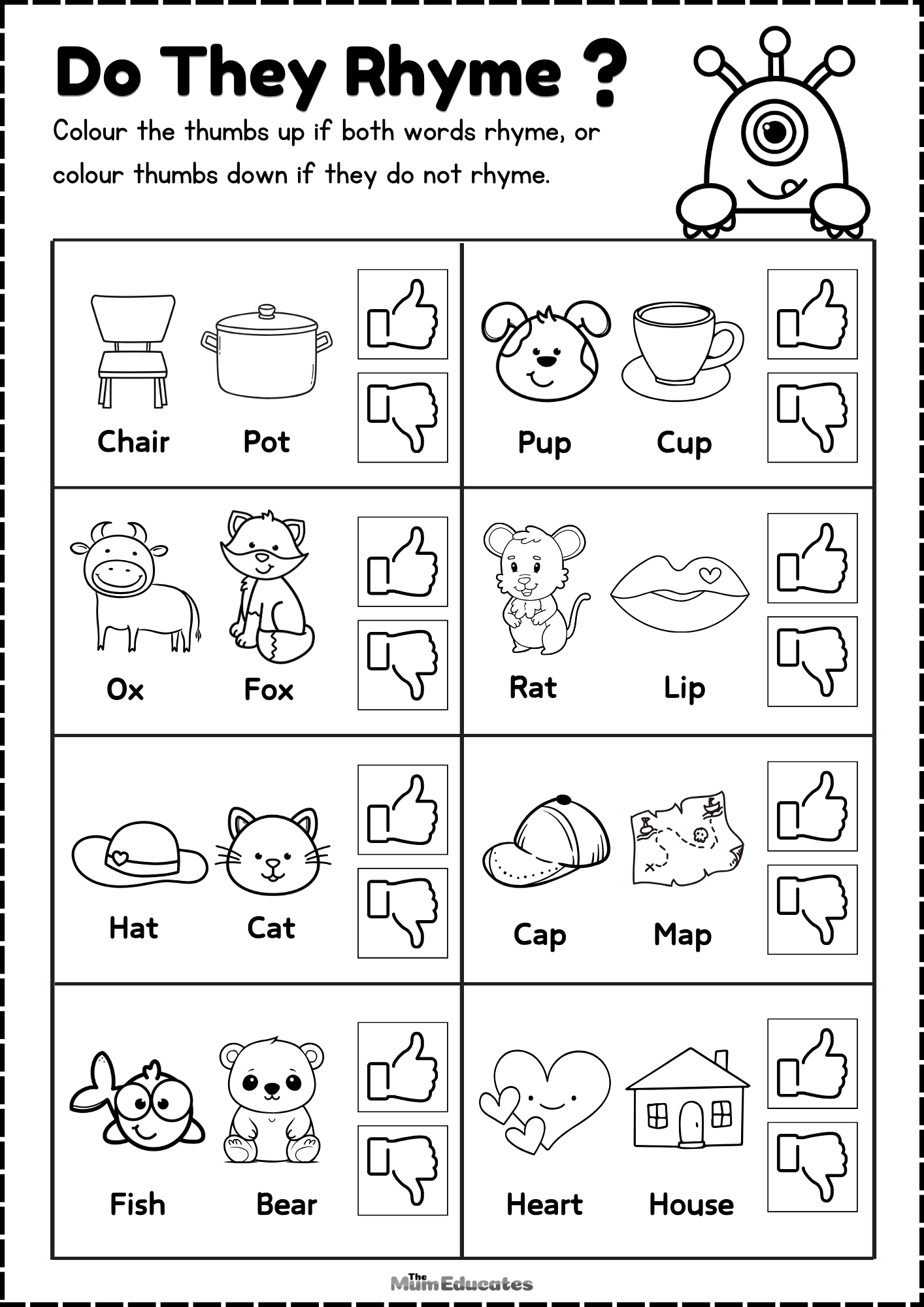 Free Rhyming Words Worksheets - The Mum Educates