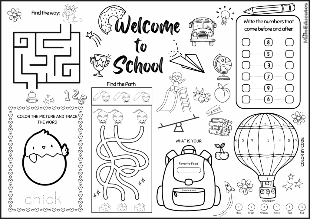 First Day Back to School Activity mat grade 1