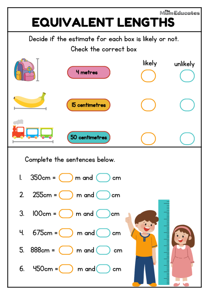 Equivalent lengths Centimetres and Metres