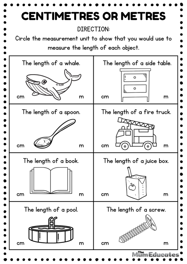 Centimetres and Metres worksheets free