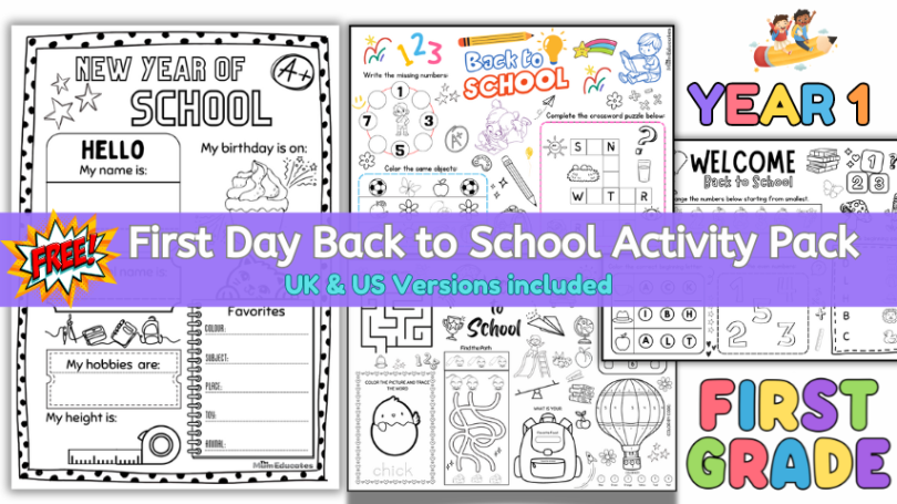 First Day Back to School Activity Pack